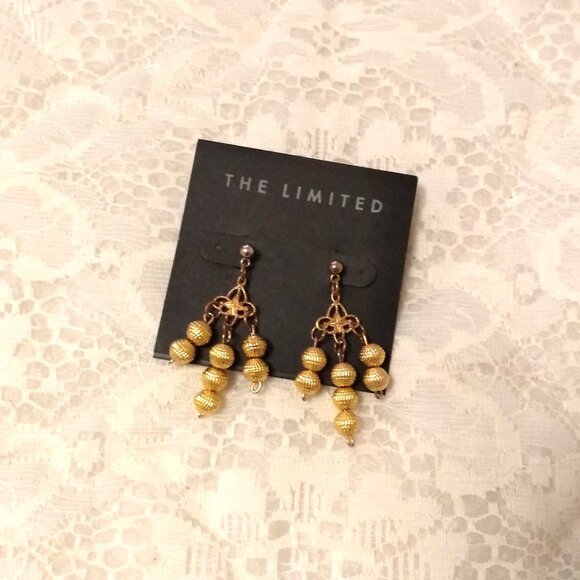 Vintage Gold Tone Round Beads Dangle Drop Earrings Timeless VTG Jewelry - Picture 5 of 8